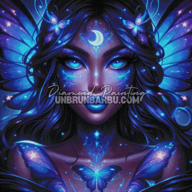 diamond painting fee lunaire rendu diamants effet lumineux bleu violet