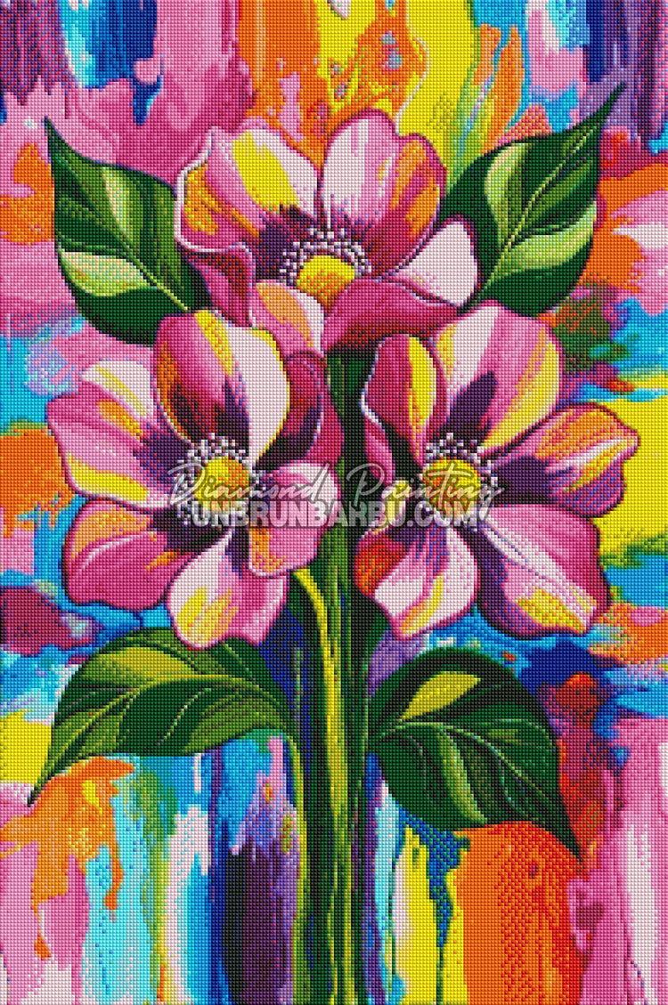 rendu diamond painting fleurs multicolores diamants