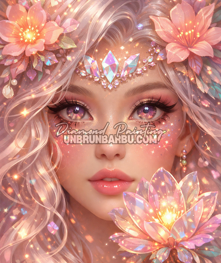 illustration diamond painting femme glitch cristaux lumineux