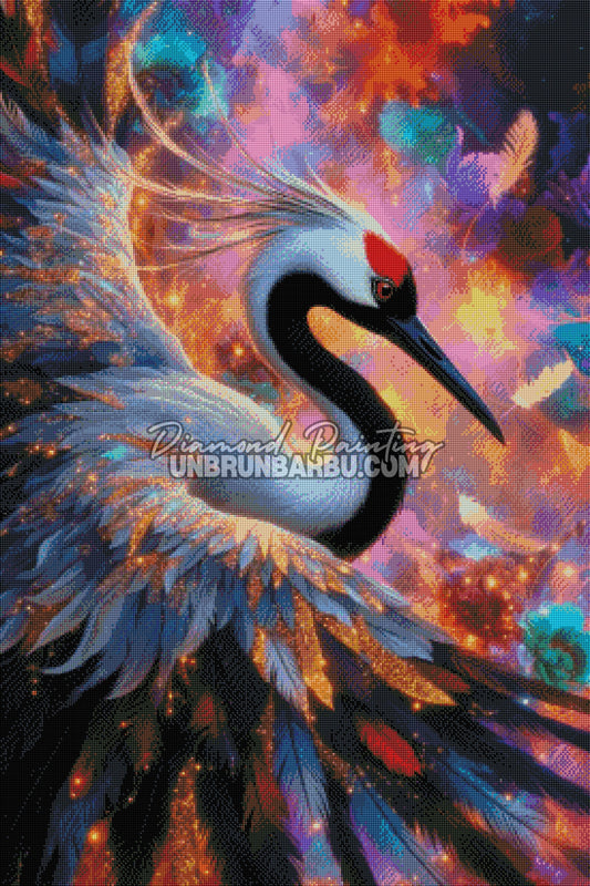 rendu diamond painting grue detail plumes diamants