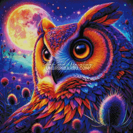 rendu diamond painting hibou effet diamant lumineux