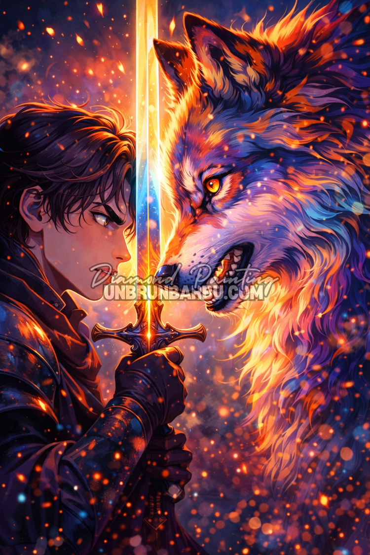 illustration diamond painting homme loup scene epique fantasy