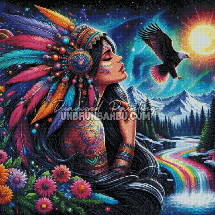 rendu diamond painting indienne aigle spirituel diamant