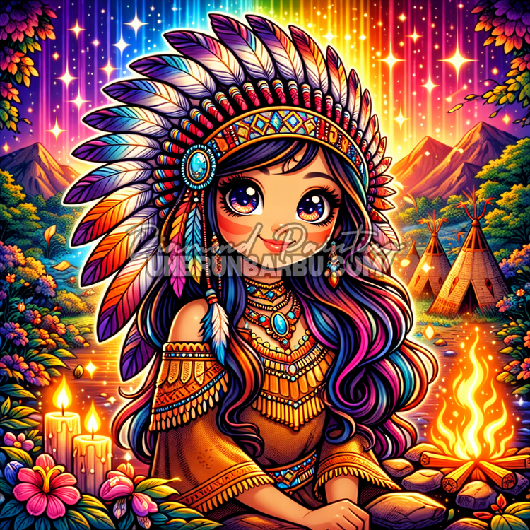 Illustration du Diamond Painting Indienne du Feu Sacré 90x90 cm