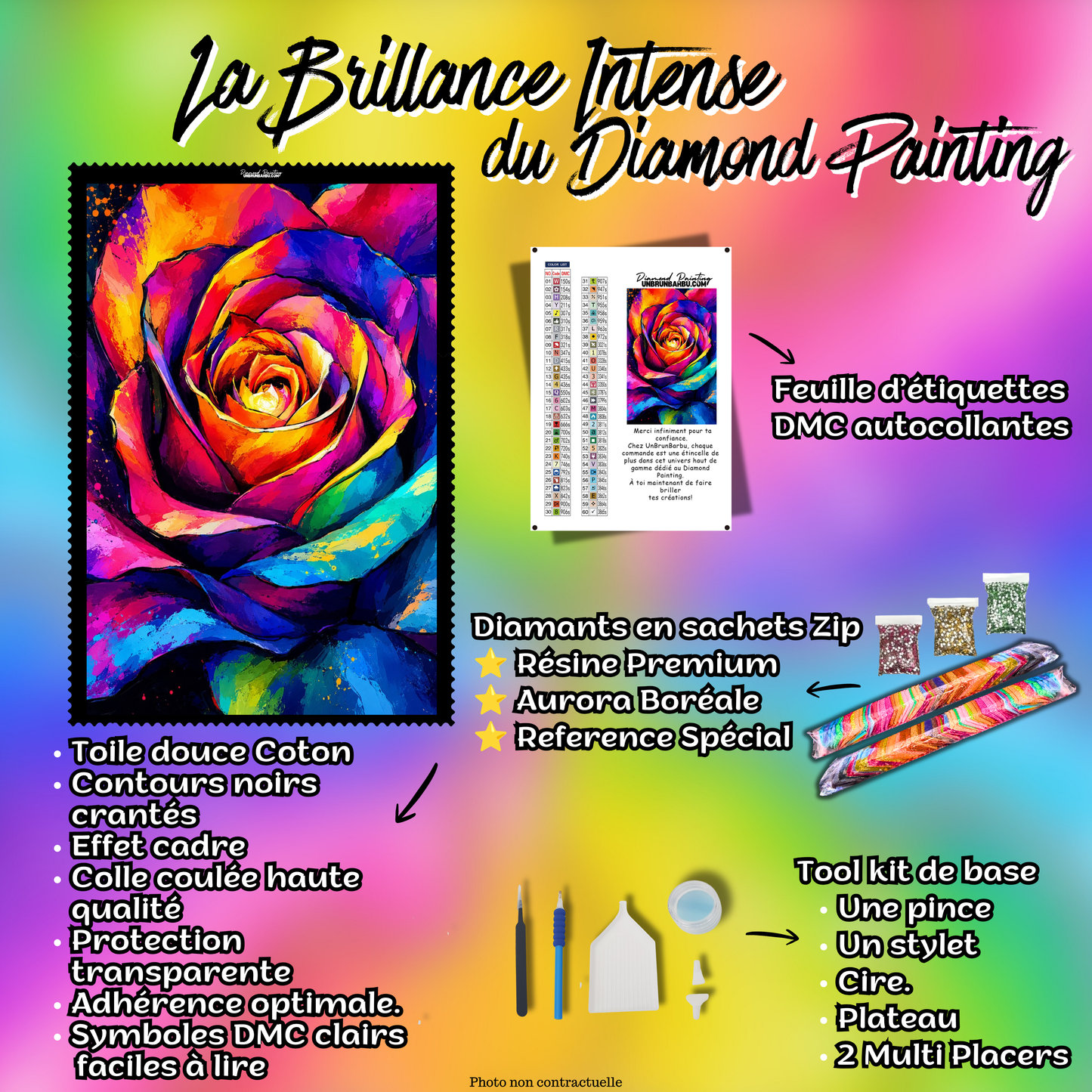 diamond painting la rose des mille couleurs 50x65 kit complet