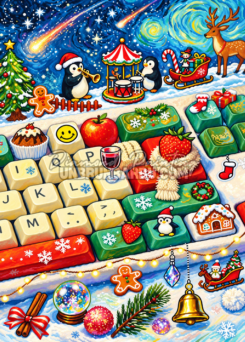 Diamond Painting Le Clavier Magique de Noël 50x70 cm avec pingouins, cadeaux et clavier festif