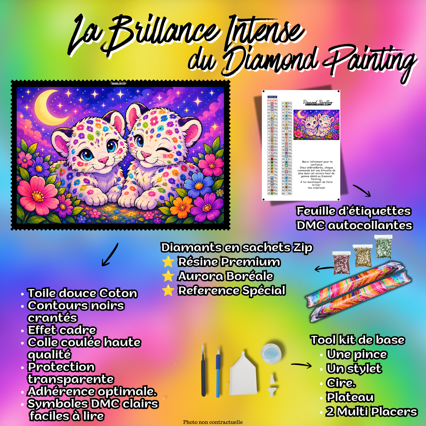 Kit complet Diamond Painting Léopardeaux aux Taches Magiques 100x70 cm avec toile coton, diamants et accessoires
