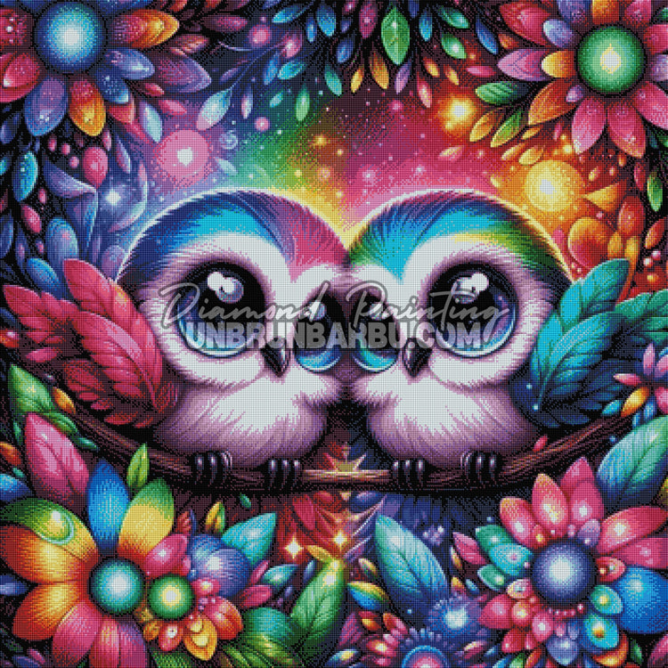 Rendu diamanté du Diamond Painting Les Oiseaux des Fleurs Magiques 90x90 cm