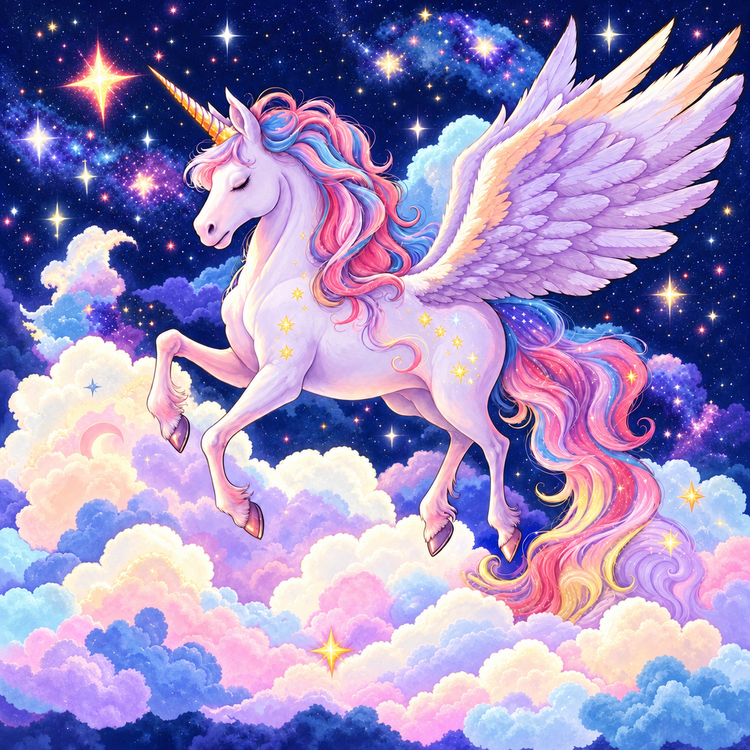 Diamond Painting – Licorne au Royaume des Étoiles - 55x55 cm