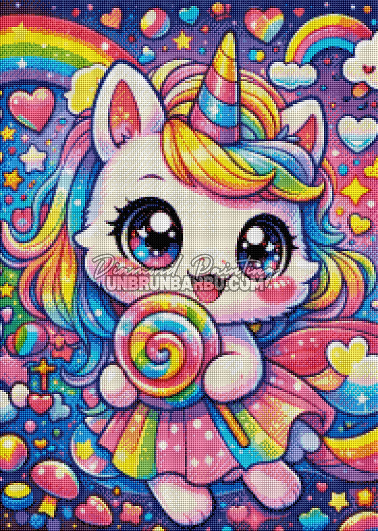 rendu diamond painting licorne kawaii diamant