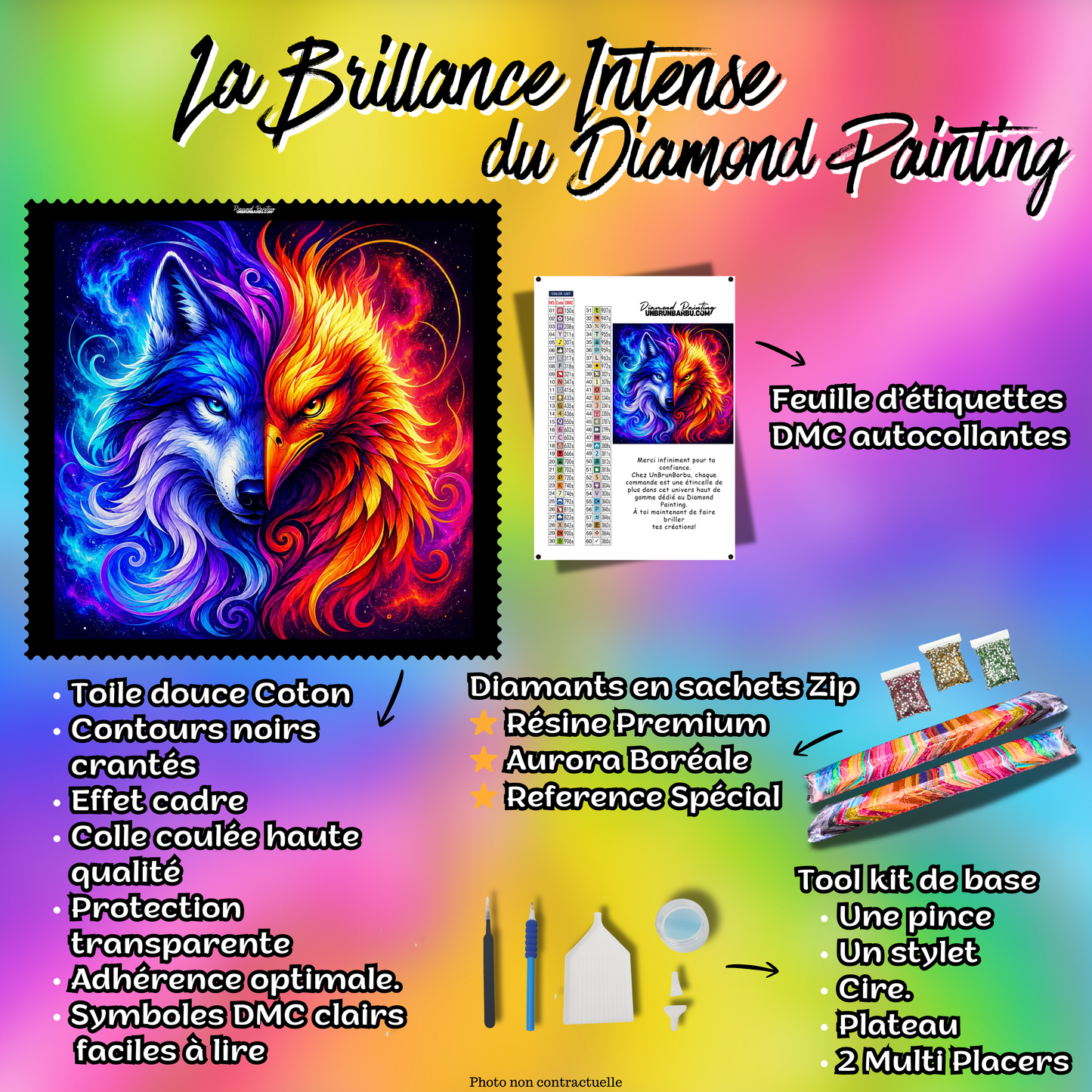 diamond painting loup legende feu glace 80x80 cm kit complet