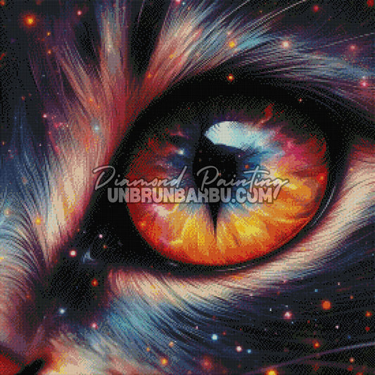diamond painting oeil felin rendu diamants effet lumineux galaxie
