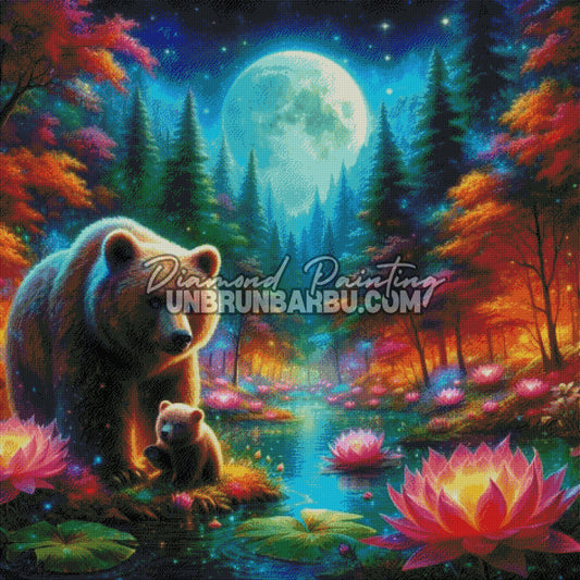 diamond painting ourse ourson rendu diamants effet lumineux nature