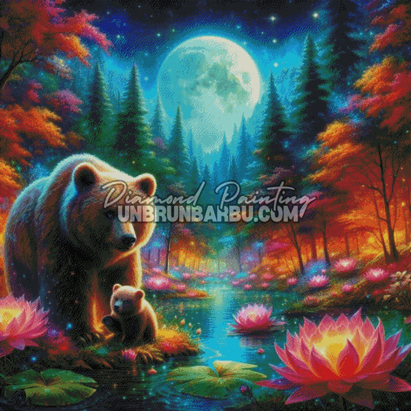 diamond painting ourse ourson rendu diamants effet lumineux nature