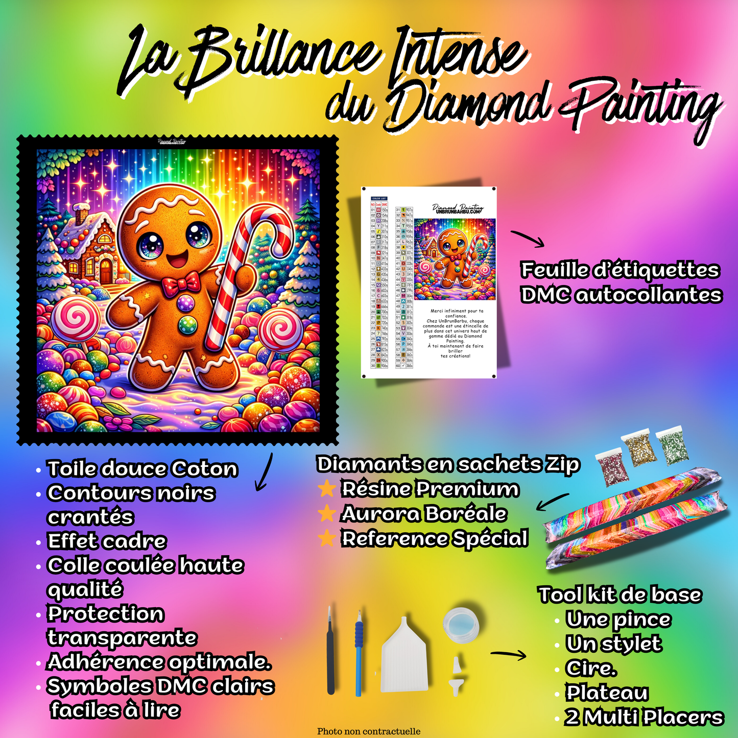 Kit complet du Diamond Painting Pain d’Épice Village Sucré 90x90 cm avec accessoires