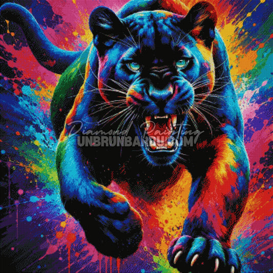 Rendu diamante du Diamond Painting La Panthere Electrique 90x90 cm
