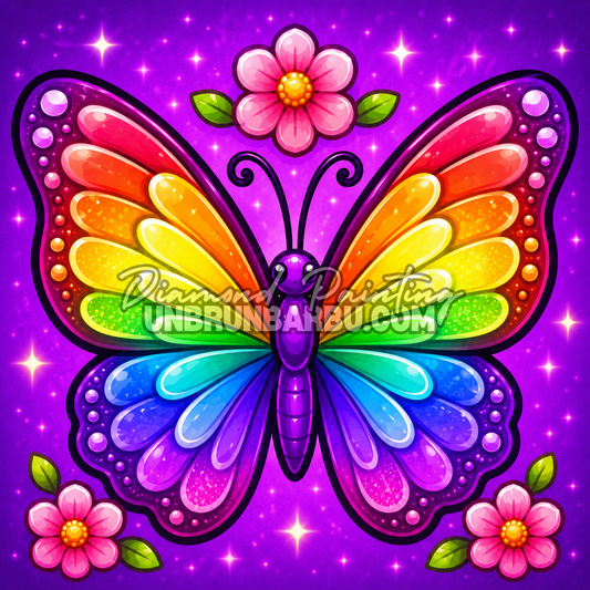 diamond painting papillon arc en ciel feerique 40x40 couleurs rainbow