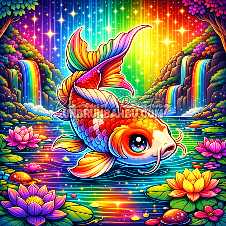 Illustration du Diamond Painting Poisson Koi du Lac Arc-en-Ciel 80x80 cm