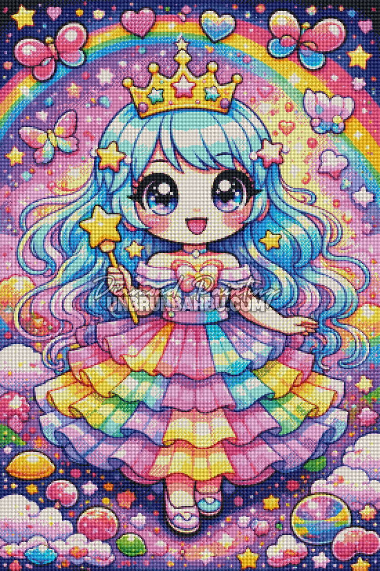 rendu diamond painting princesse kawaii arc en ciel diamant