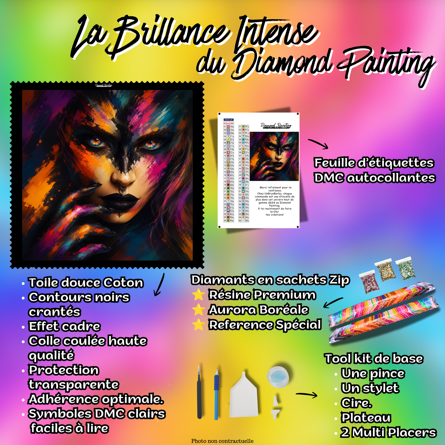 kit diamond painting reflets obscurs 90x90 cm contenu complet premium