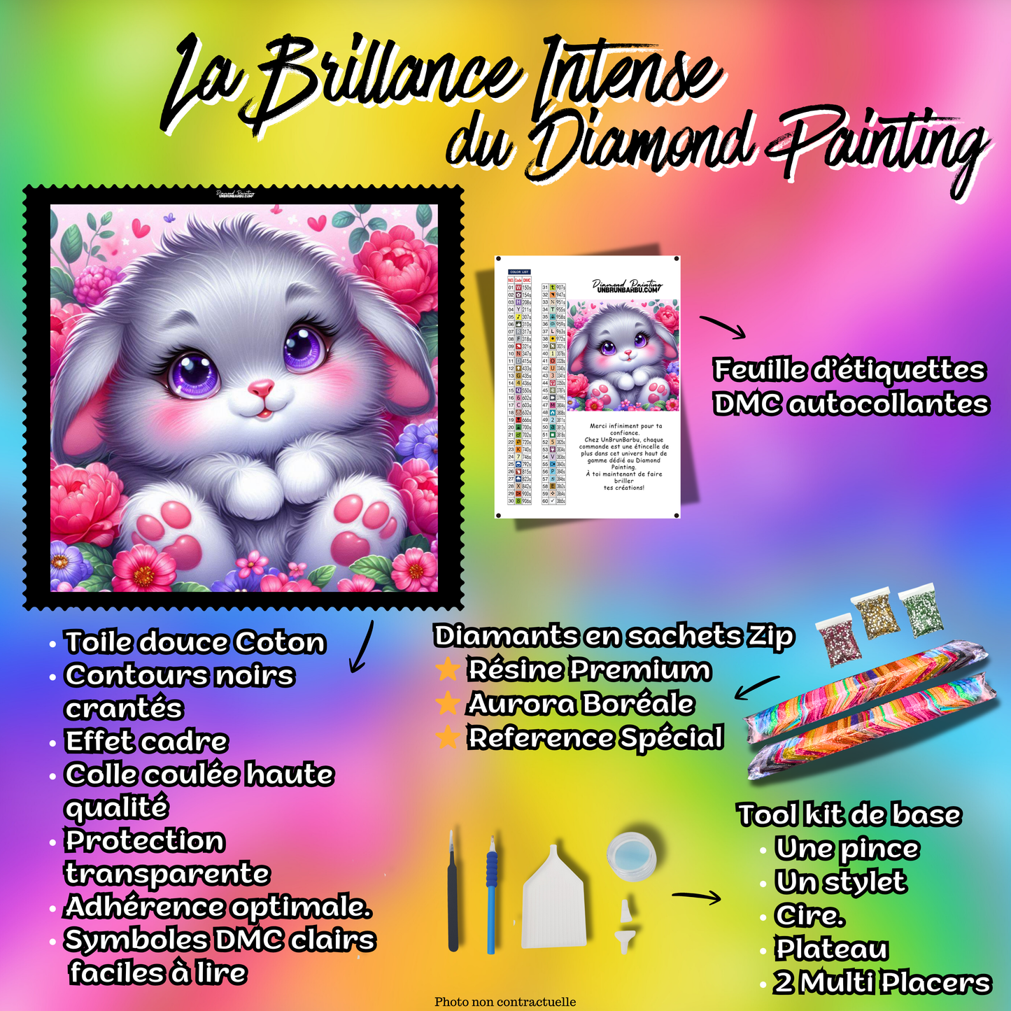 kit complet diamond painting sagesse douce du lapin 70x70