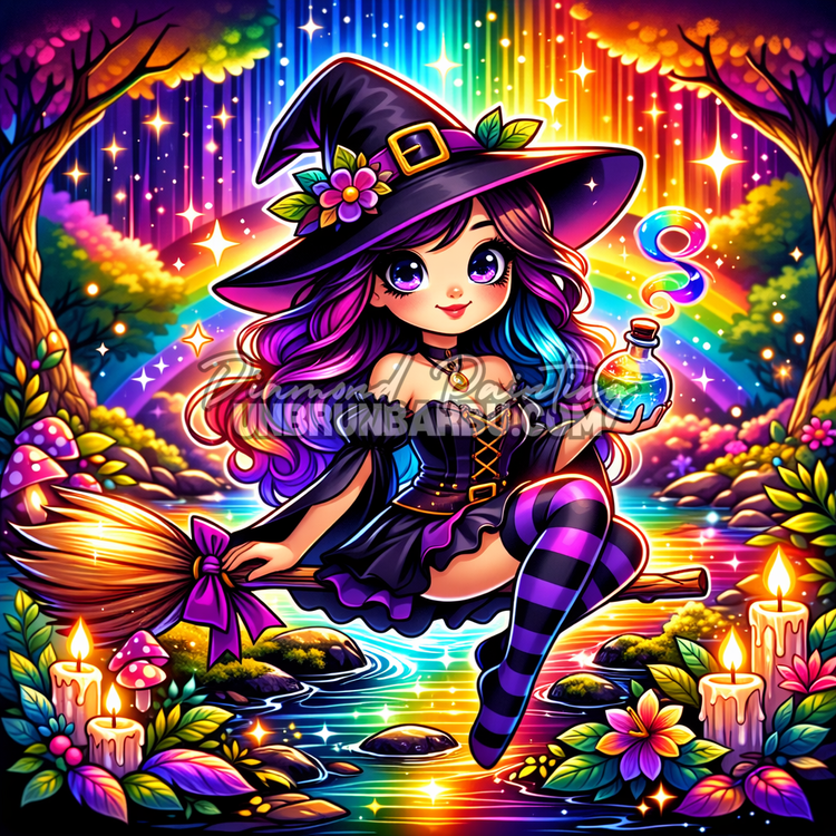 Illustration du Diamond Painting Sorcière des Potions Arc-en-Ciel