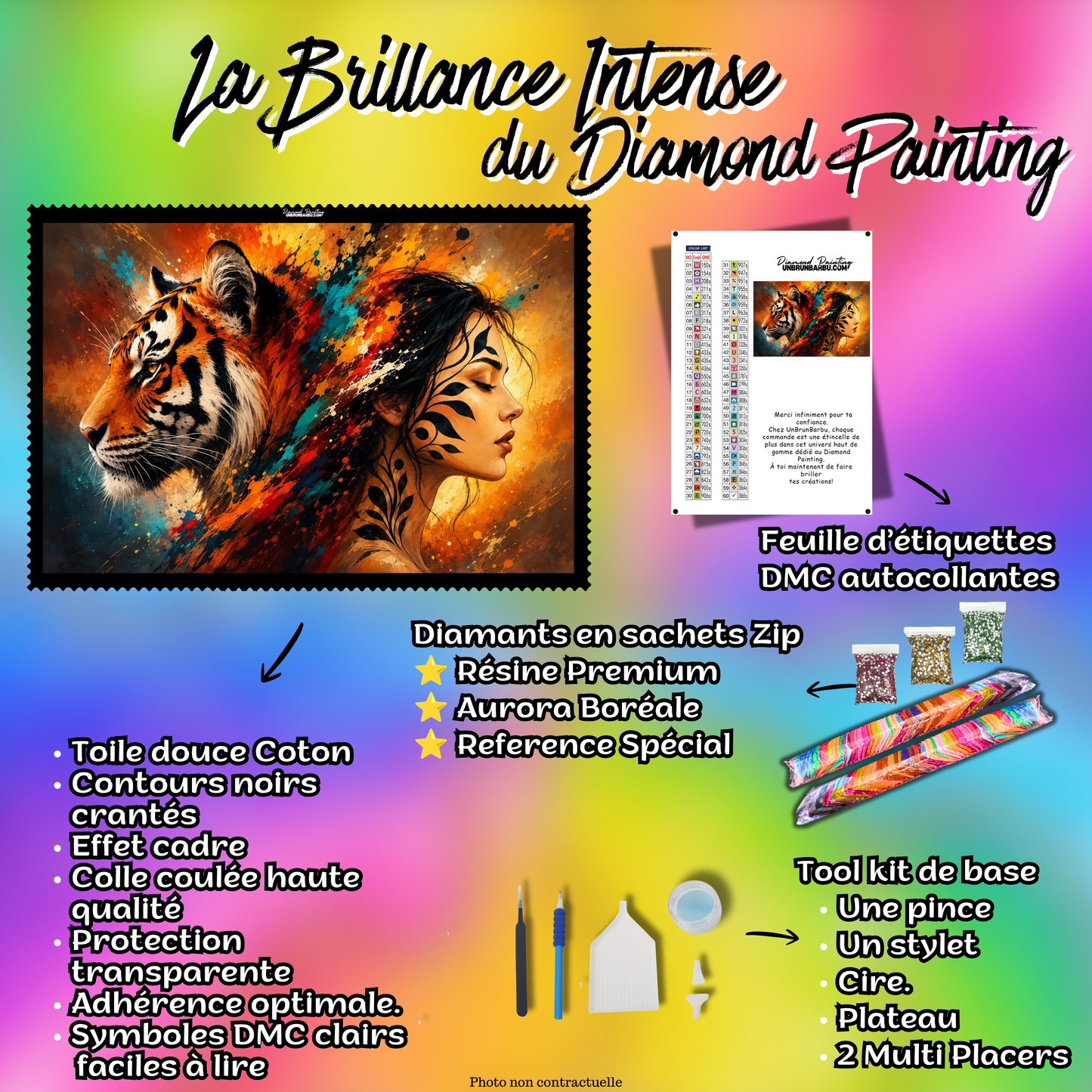 kit diamond painting souffle du tigre 130x90 cm contenu complet premium