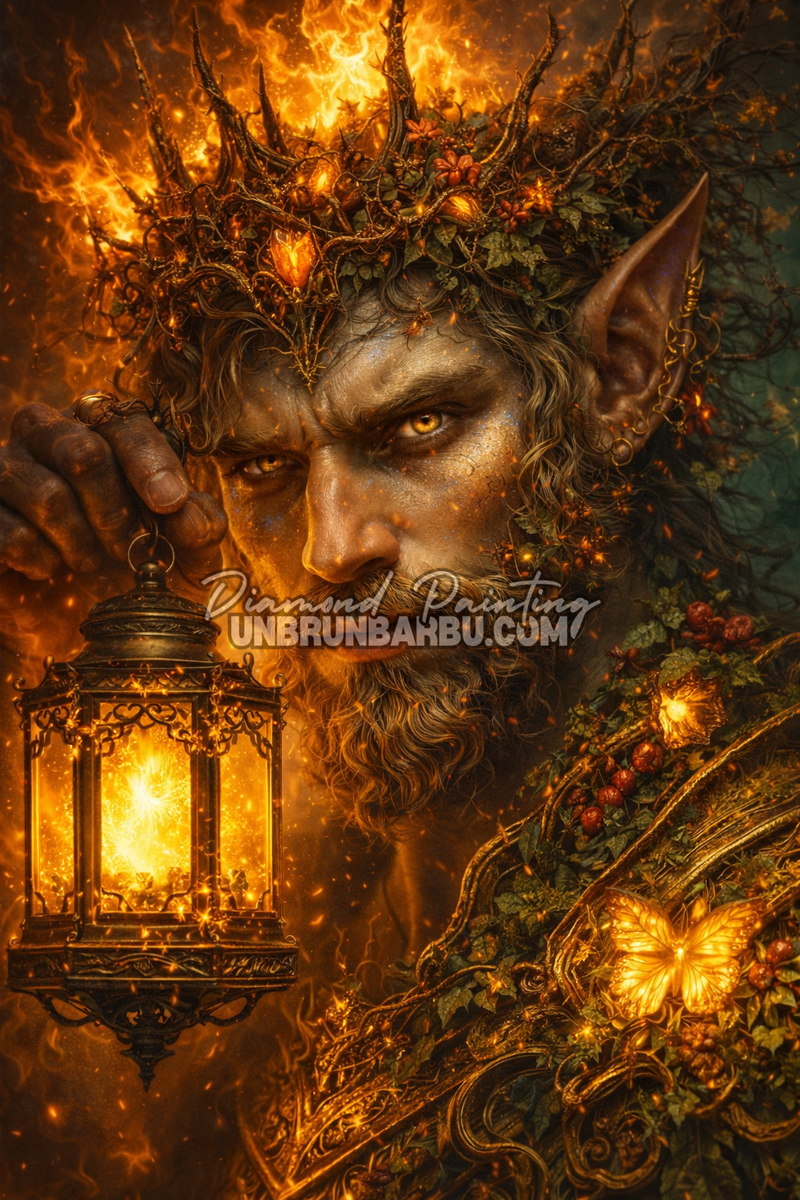illustration diamond painting souverain braises feu regard intense