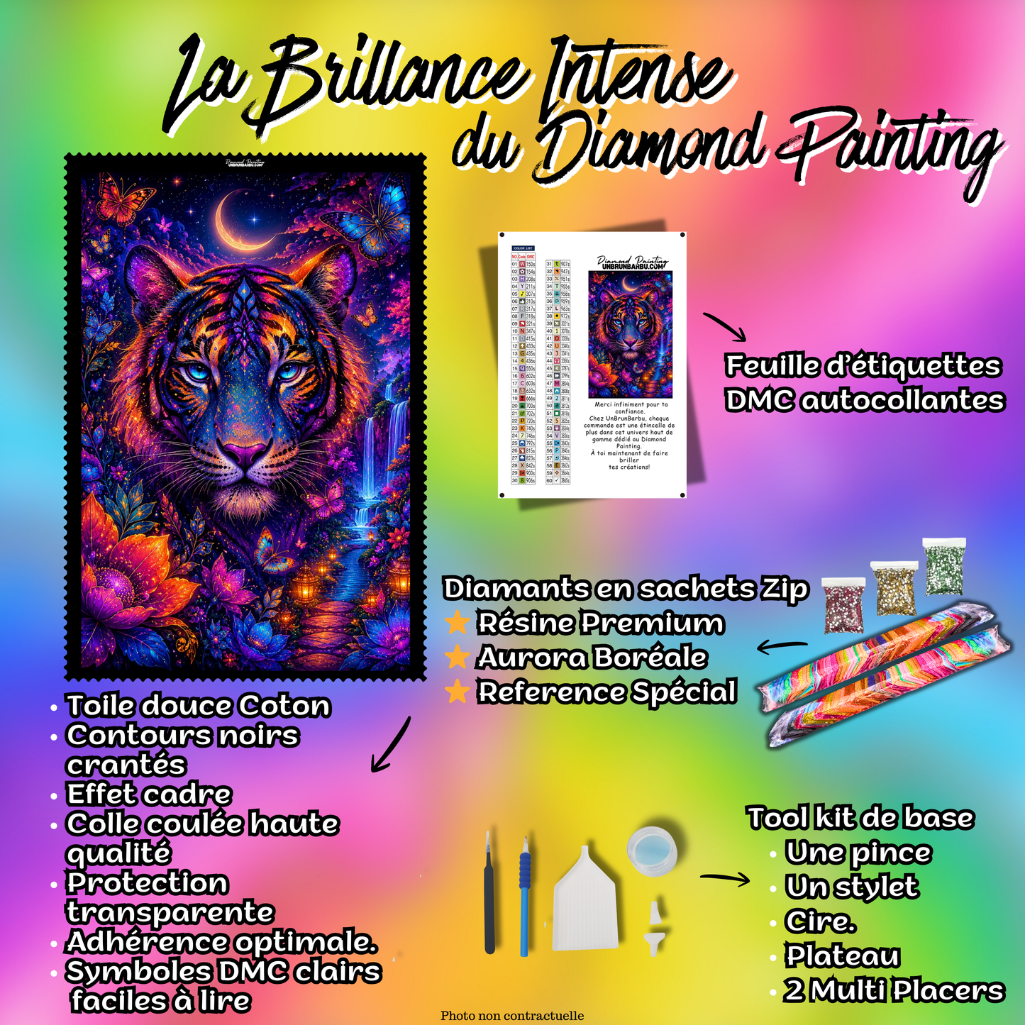 Kit complet Diamond Painting Tigre des Cascades Magiques 80x110 avec accessoires inclus