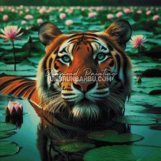 diamond painting tigre des nenuphars rendu diamante 90x90