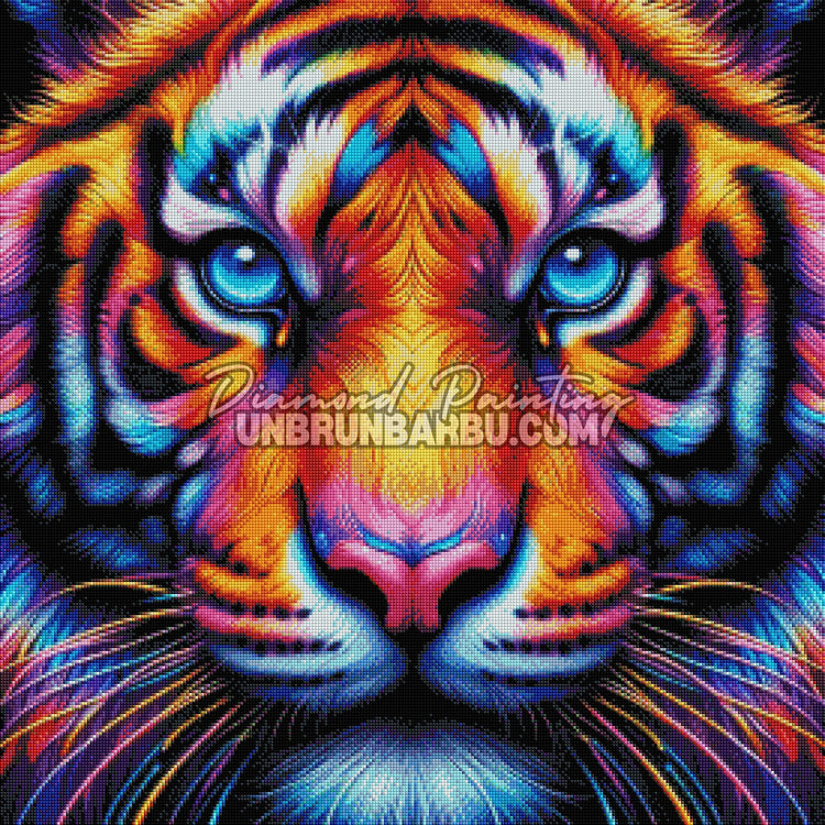 diamond painting tigre rendu diamants couleurs neon effet lumineux