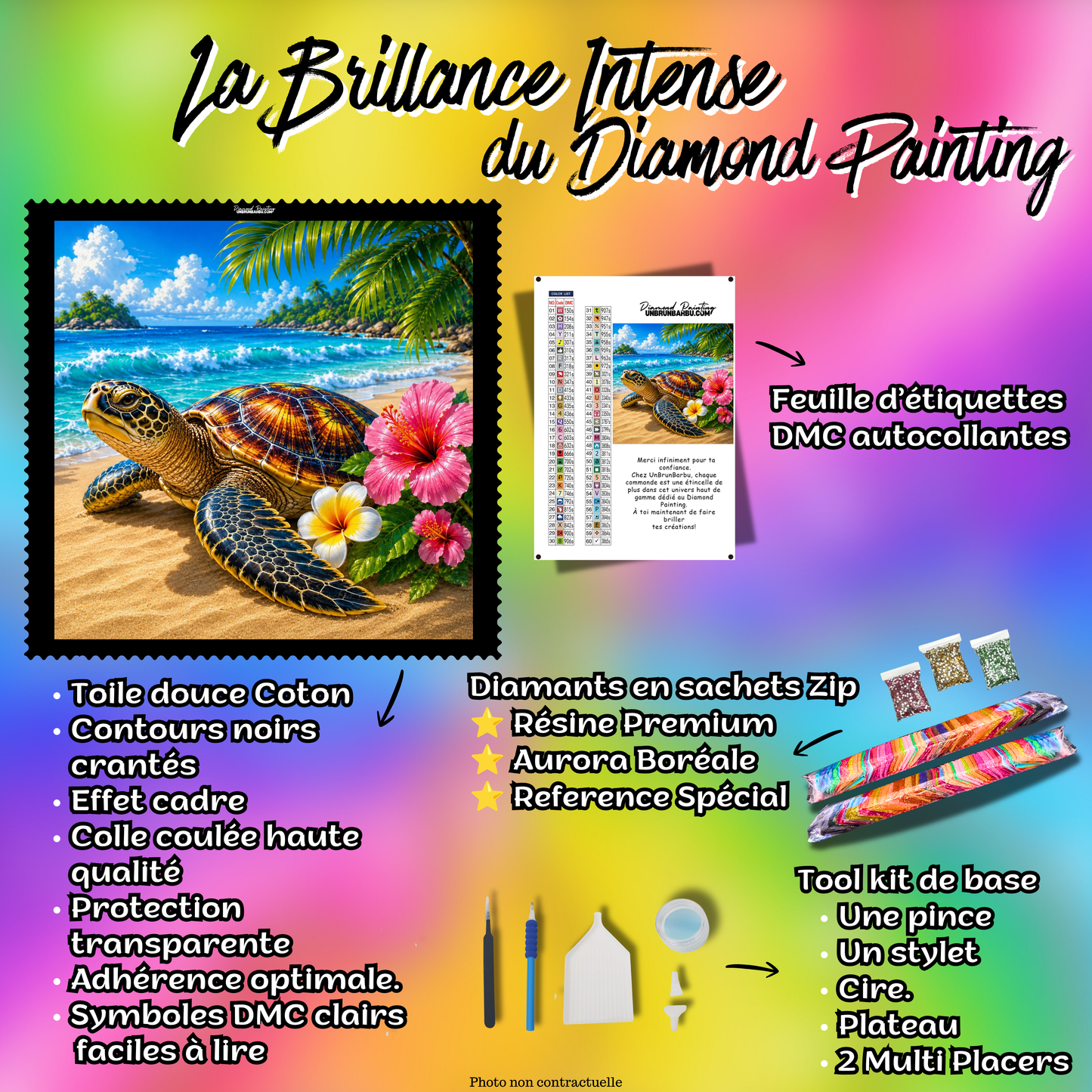 diamond painting tortue des lagons turquoise 90x90 kit complet