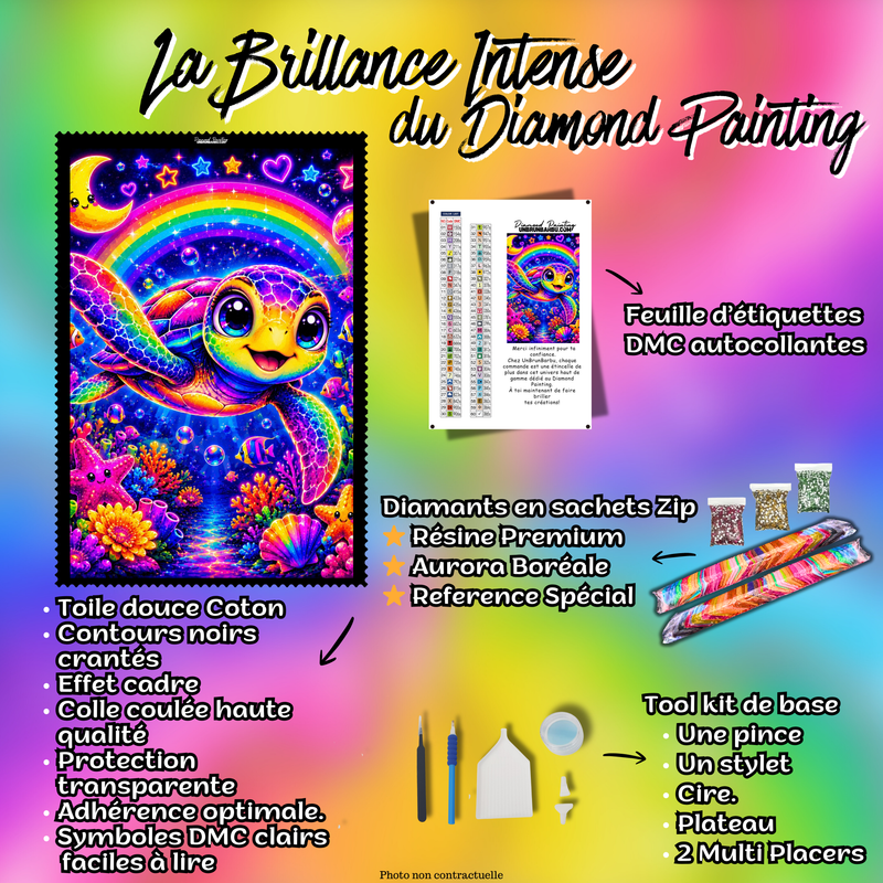 diamond painting tortue des lagons magiques 70x90 kit complet avec toile diamants et accessoires