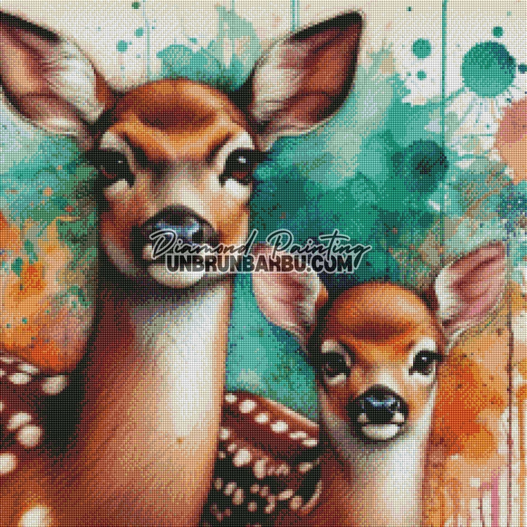 Douce Forêt, Maman Biche et Son Faon (60cm x 60cm) - UnBrunBarbu