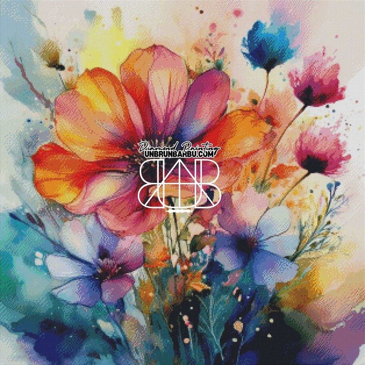 Éclat Floral en Aquarelle (80cm x 80cm) - UnBrunBarbu