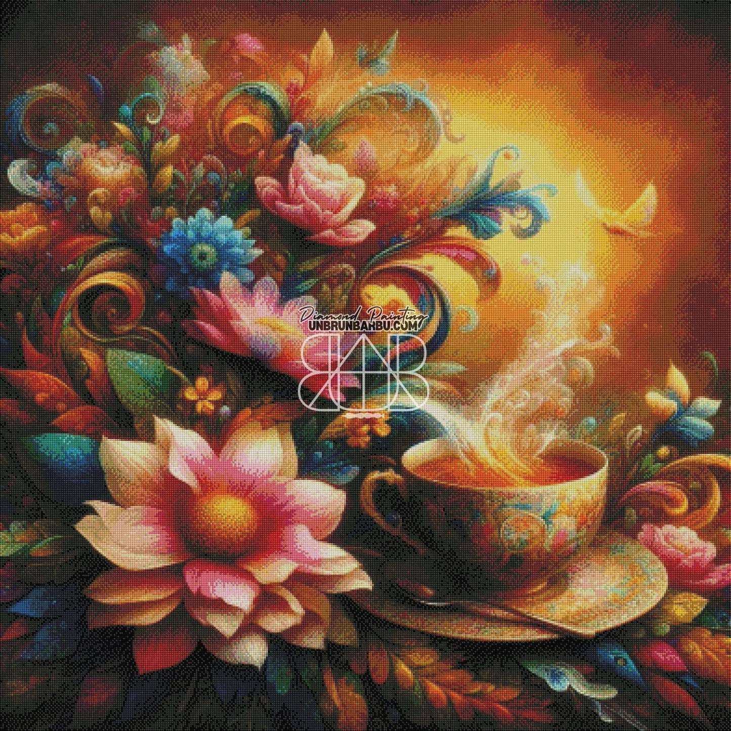Éclat Floral Thé Enchanté (100cm x 100cm) - UnBrunBarbu