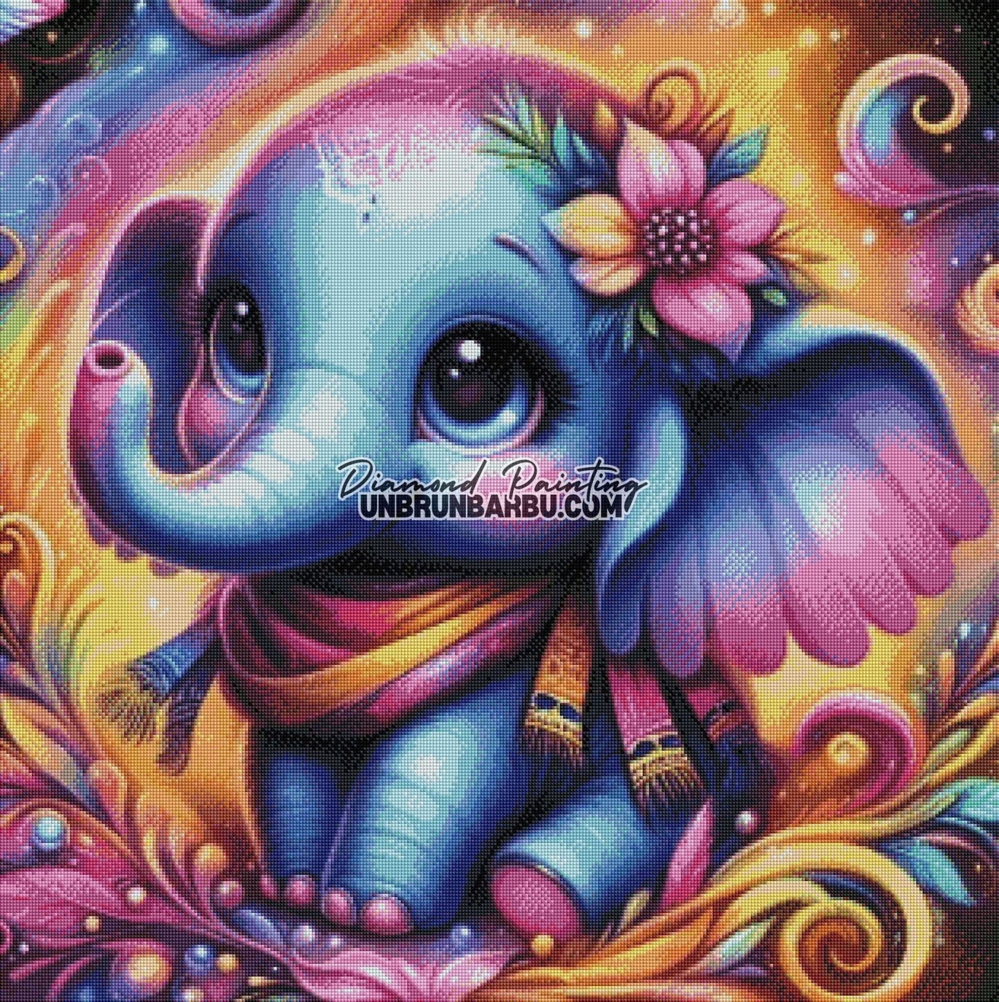 Éléphant Kawaii des Rêves Enchantés (80cm x80cm) - UnBrunBarbu