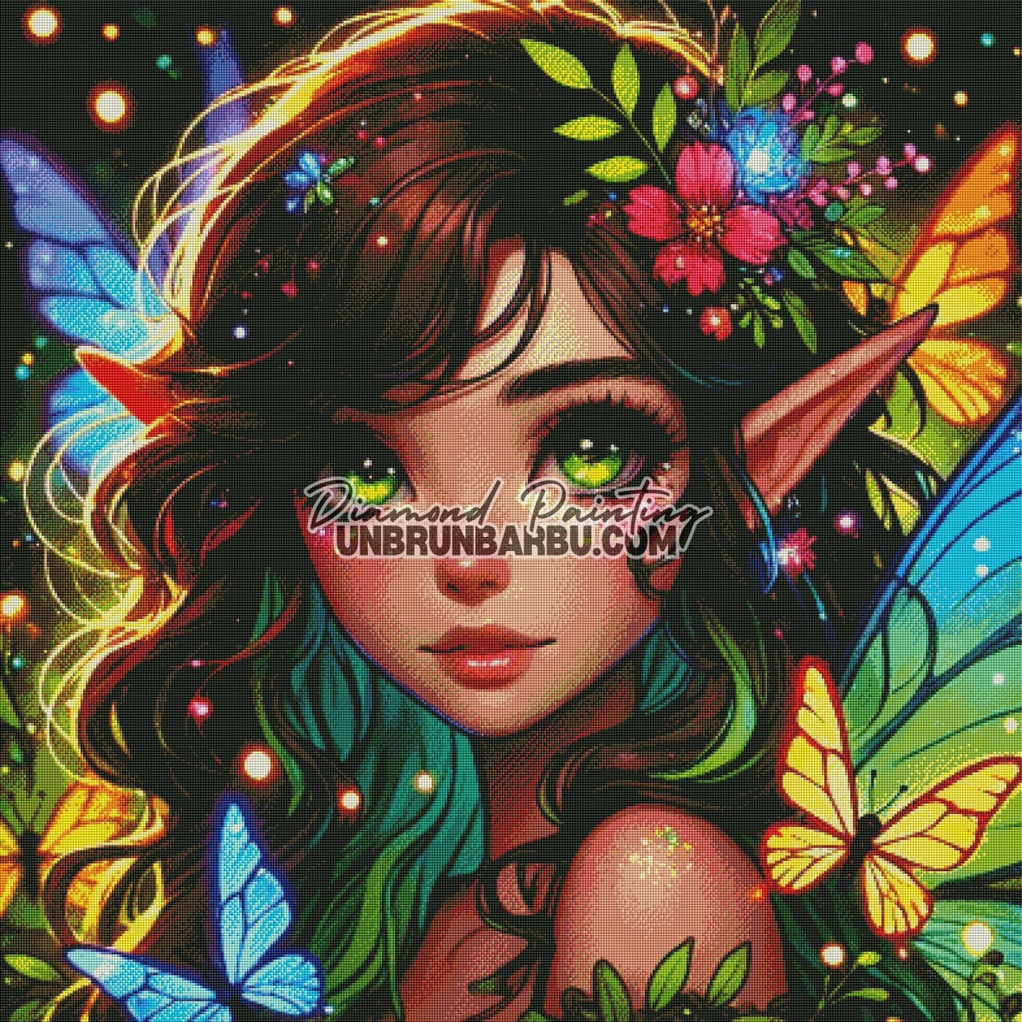 Fée aux Papillons de Lumière (100cm x 100cm) - UnBrunBarbu