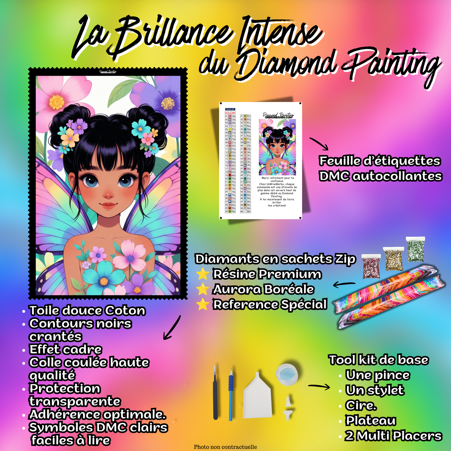 kit complet diamond painting fee papillon fleurs pastel 70x105
