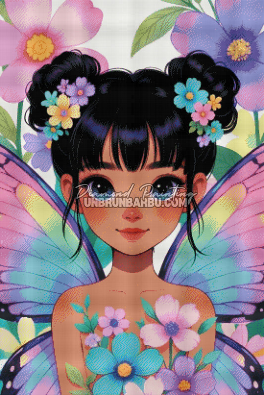 diamond painting fee papillon fleurs pastel rendu diamante 70x105