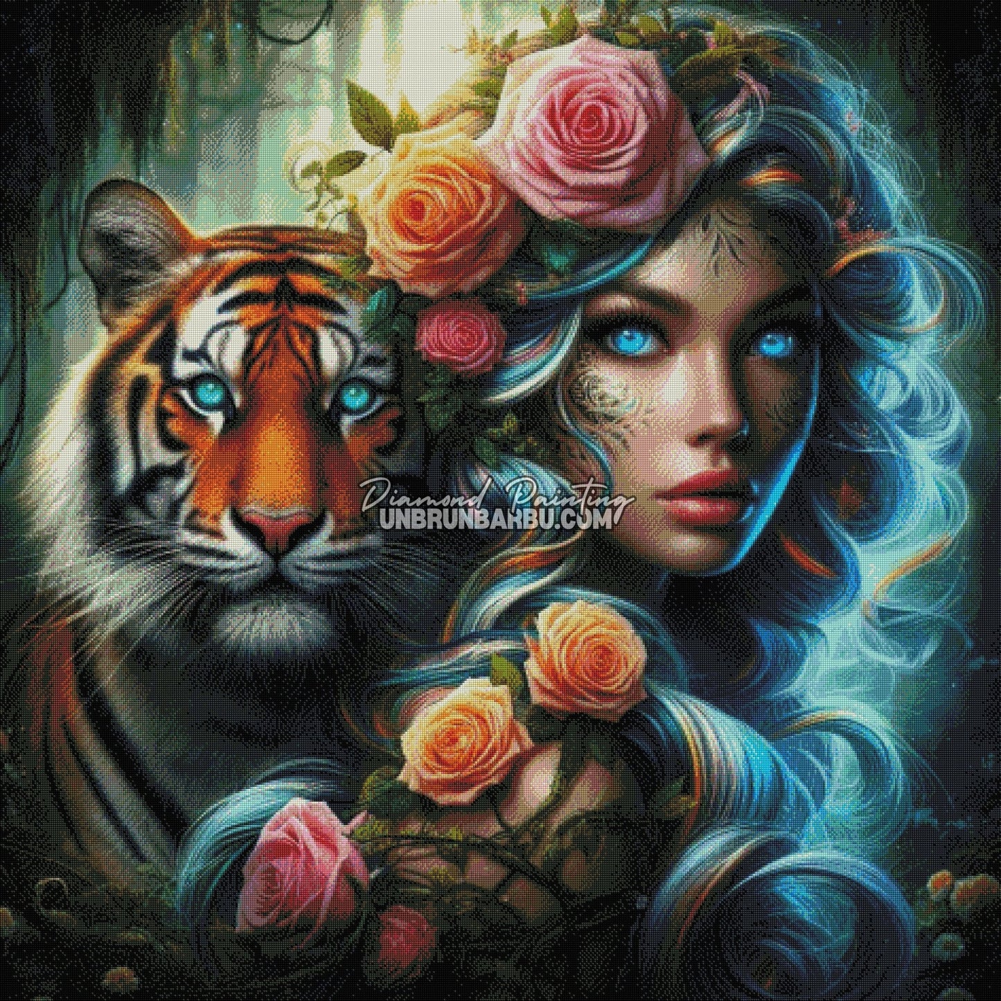 Gardienne du Tigre et des Roses (120cm x 120cm) - UnBrunBarbu