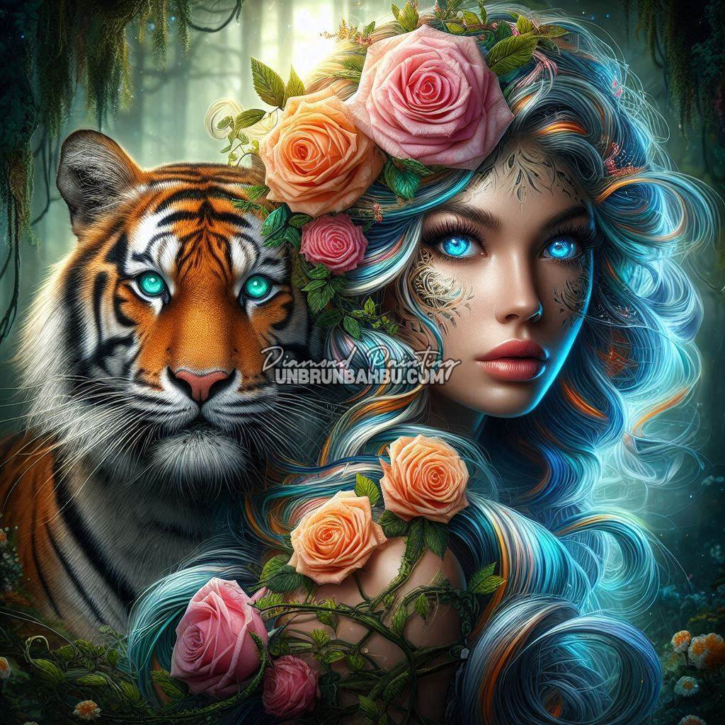 Gardienne du Tigre et des Roses (120cm x 120cm) - UnBrunBarbu