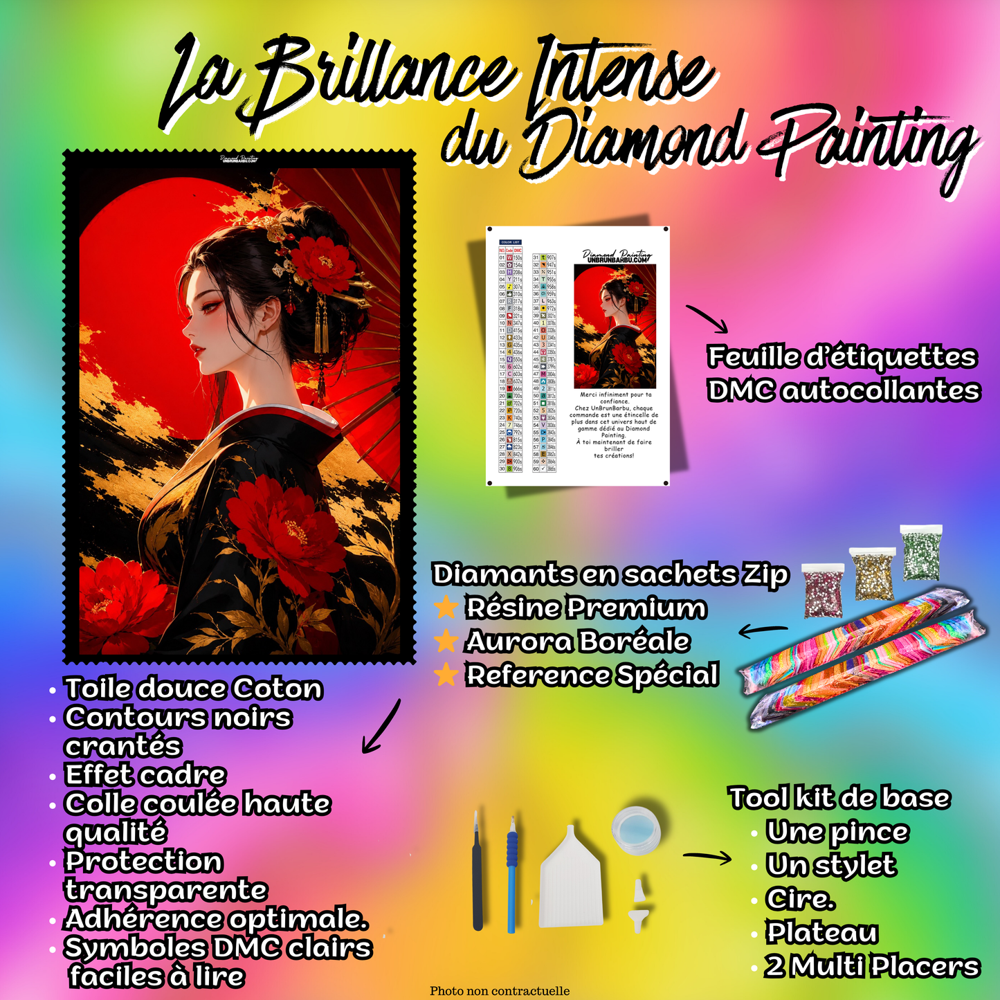 kit diamond painting geisha elegance sacree soleil rouge 90x115 contenu complet