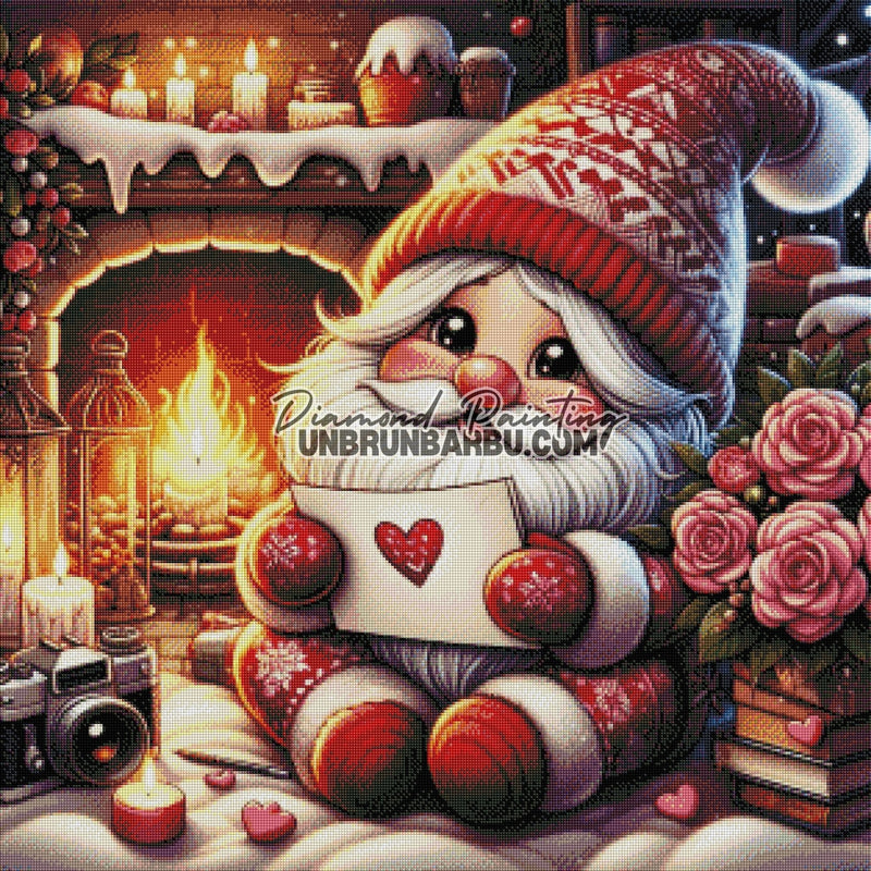 Gnome de Noel au Coin du Feu (80cm x 80cm) - UnBrunBarbu