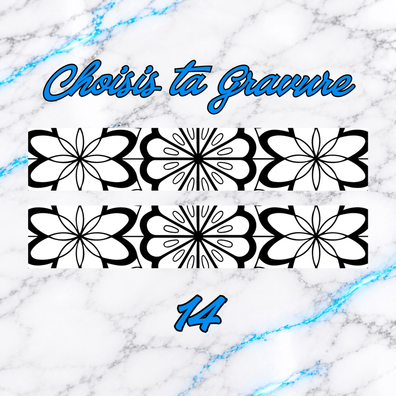 Motif de gravure N°14 pour crayon 3D Diamond Painting, compose de grandes fleurs geometriques aux petales arrondis et de motifs floraux symetriques, personnalisable chez UnBrunBarbu.