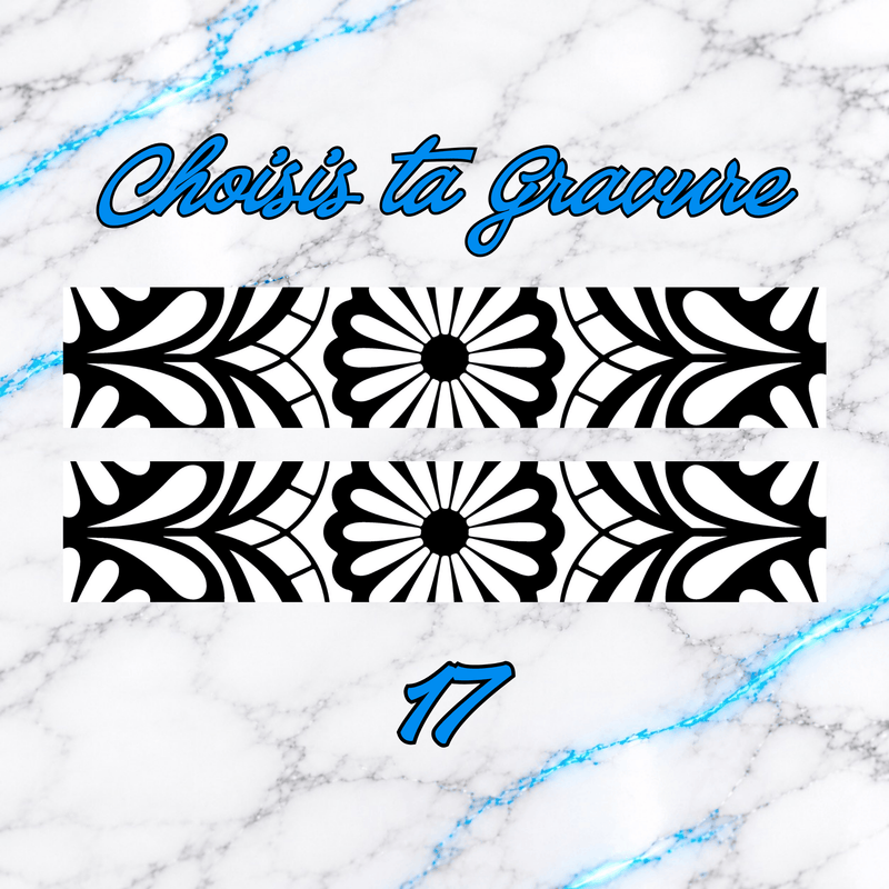 Motif de gravure N°17 pour crayon 3D Diamond Painting, avec marguerite centrale aux petales rayonnants et ornements floraux noirs symetriques, personnalisation UnBrunBarbu.