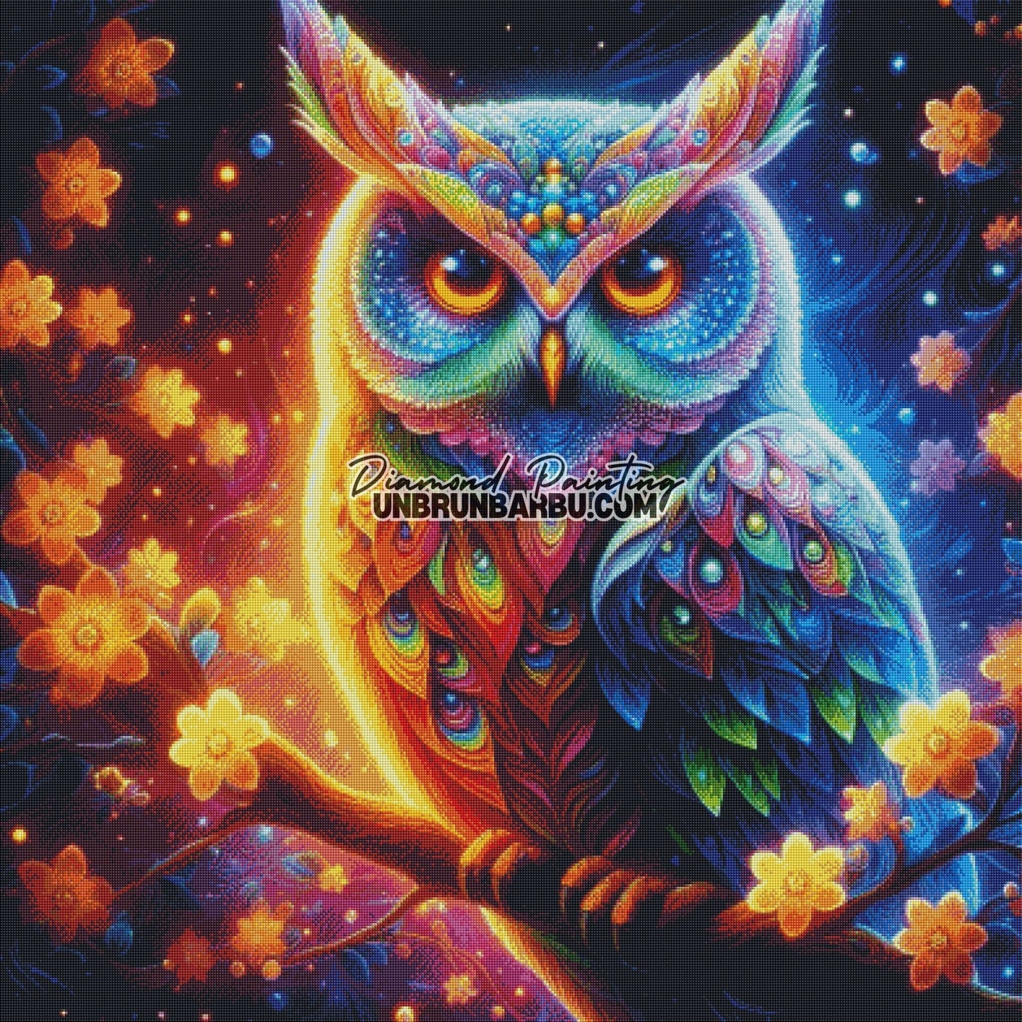 Hibou des Rêves Étoilés (100cm x 100cm) - UnBrunBarbu
