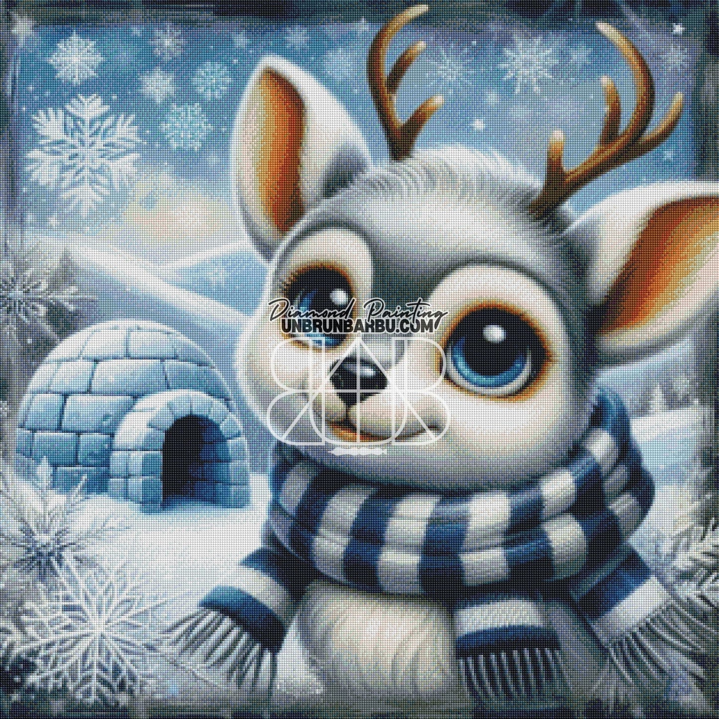 Igloo et Renne, Magie des Neiges (80cm x 80cm) - UnBrunBarbu