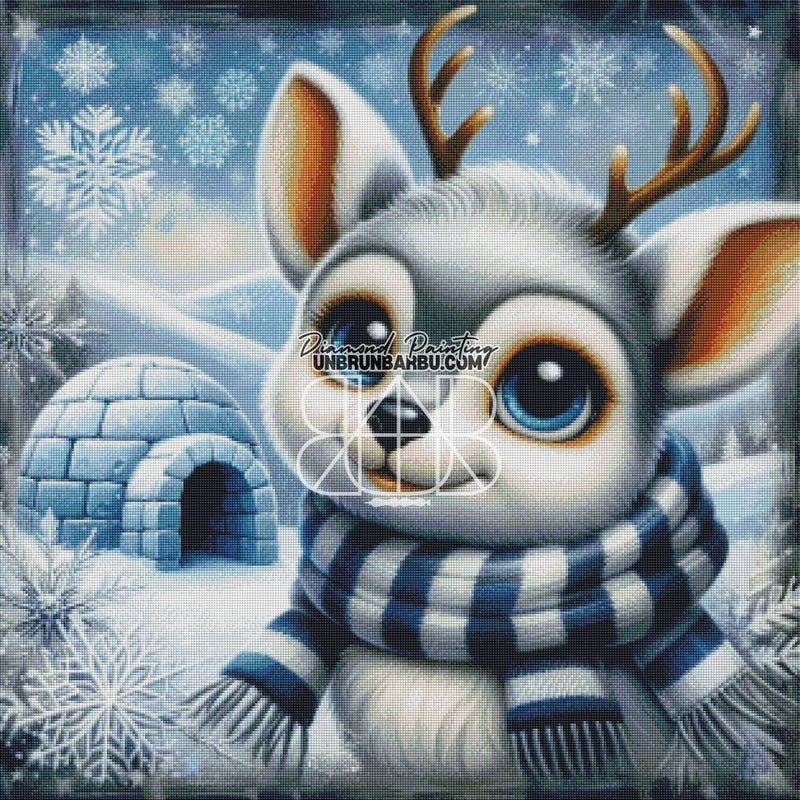 Igloo et Renne, Magie des Neiges (80cm x 80cm) - UnBrunBarbu