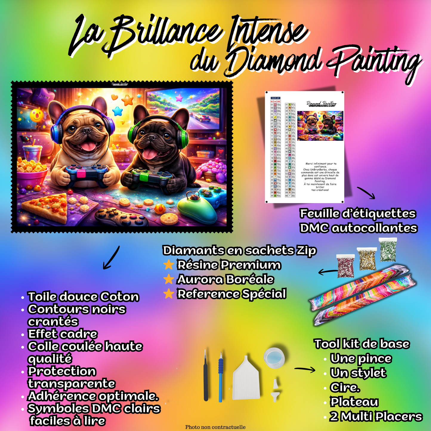 kit diamond painting bouledogues gamers accessoires complet